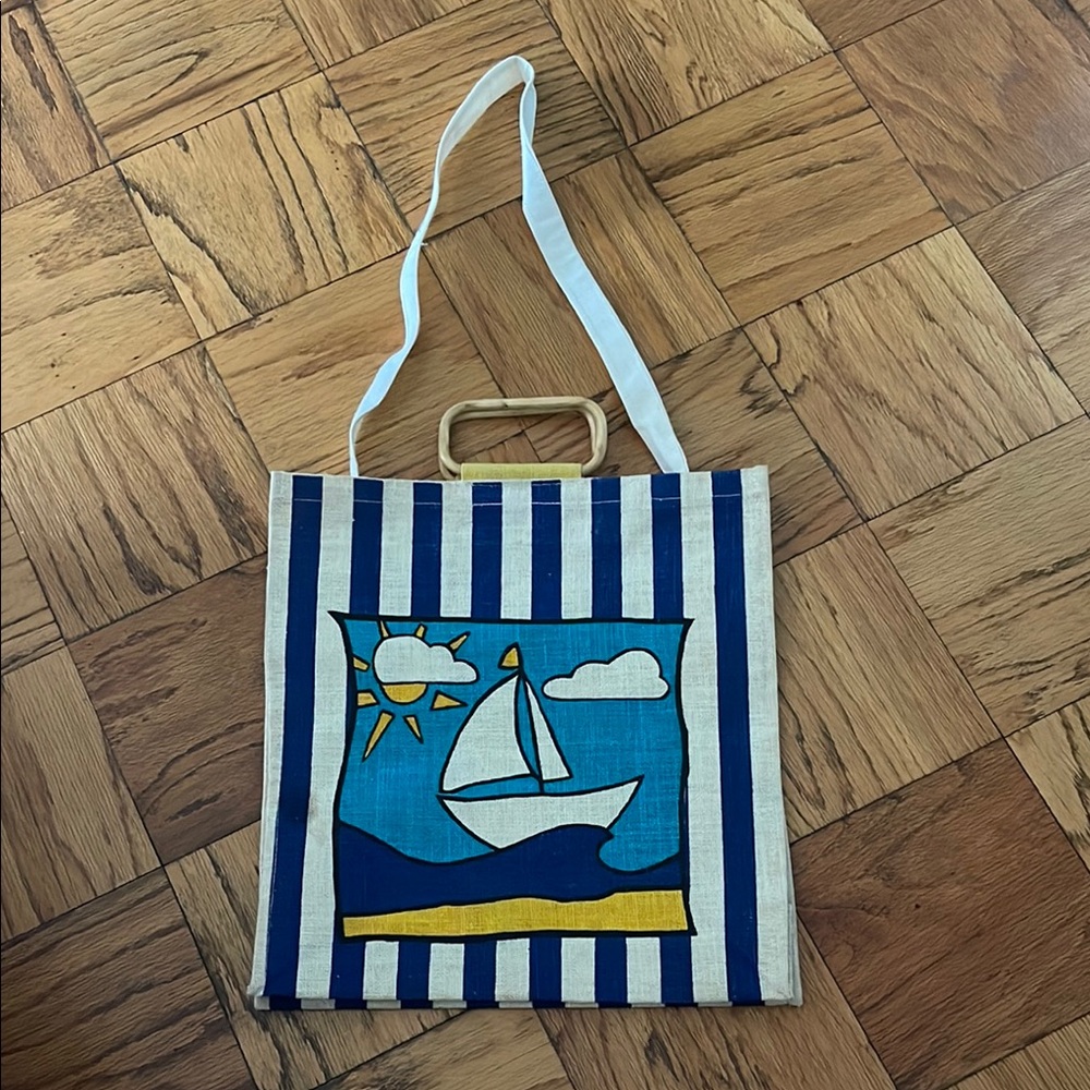 Nautical Striped Tote Bag with Sailboat Design